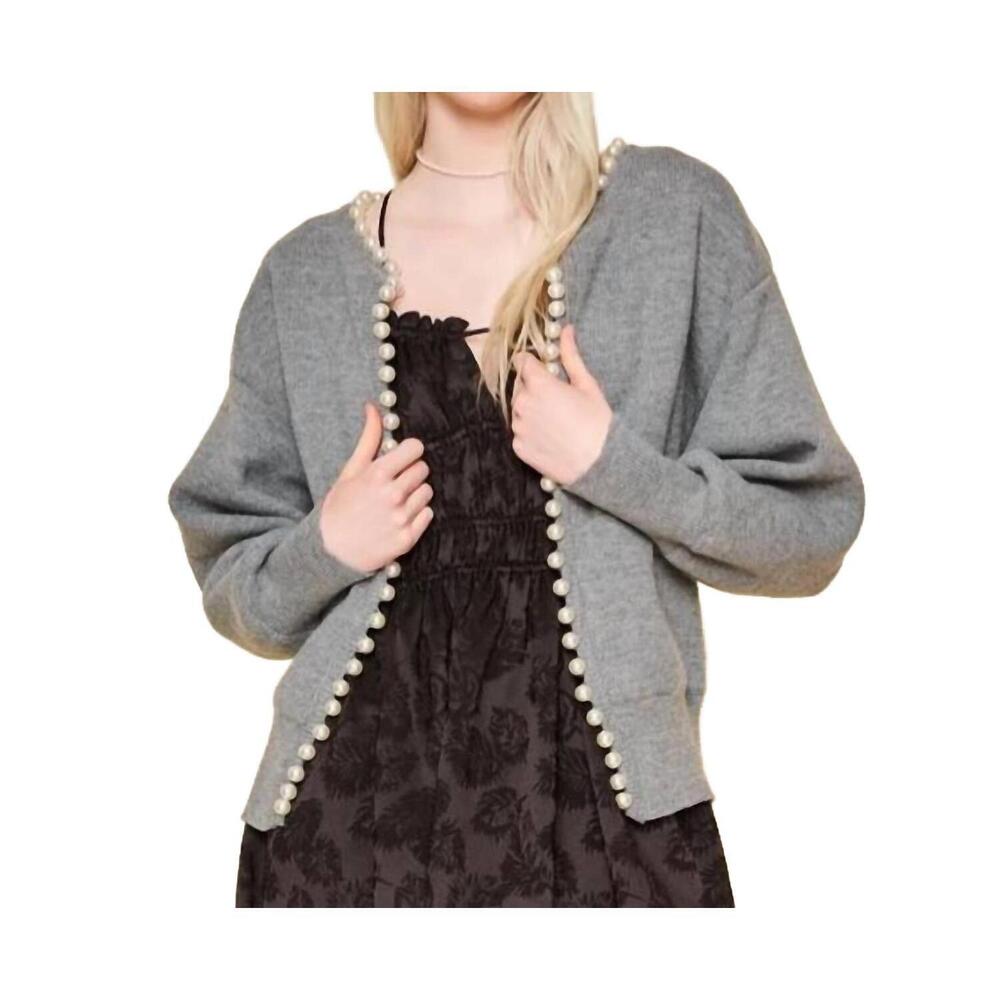 NEW DRA LOS ANGELES luisa grey pearl cardigan in grey